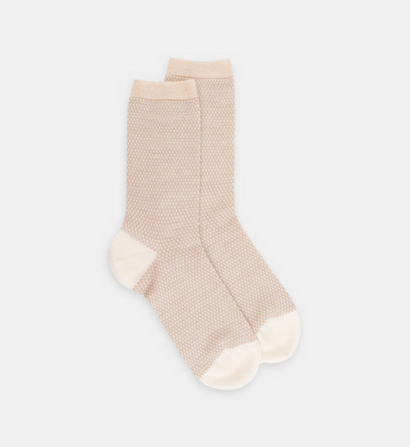 doré doré - Chaussettes laine mélangée micro rayures et pois lurex - Beige