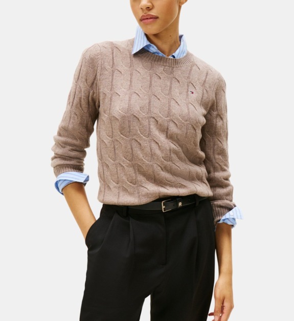 Pull droit maille câble laine