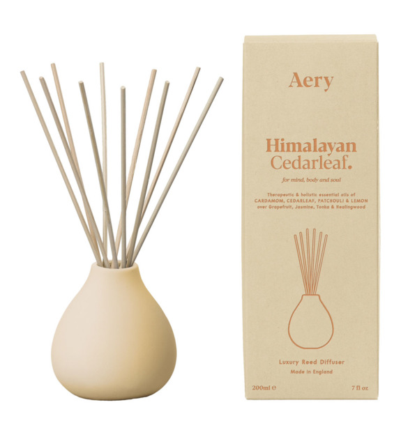 aery - Diffuseur à tiges en vase céramique crème au parfum Cèdre Himalaya 200 ml -