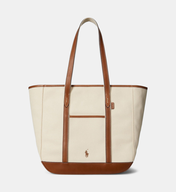 polo ralph lauren - Sac cabas signature en coton mélangé - Beige
