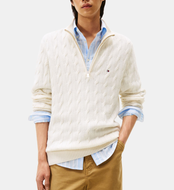 Pull droit zippé en maille signature