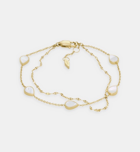 Fossil Bracelet Double Chaîne Et Pierres Nacrées Doré - vue 2