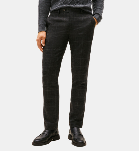 Pantalon droit à carreaux en laine