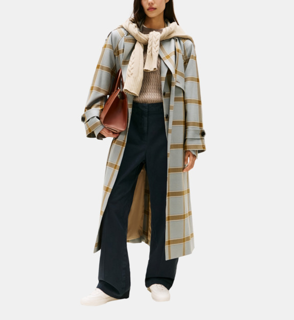 Manteau ample long à carreaux