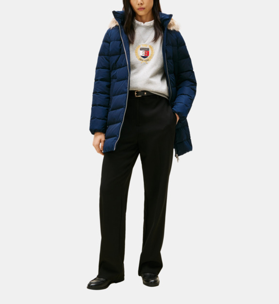 Doudoune droite matelassée capuche effet fourrure signature - vue 2