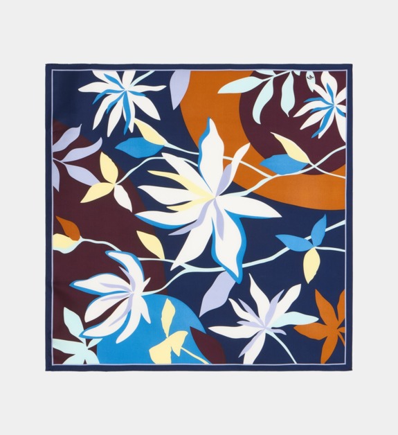 galeries lafayette - Carré de soie Faustine imprimé floral - Bleu