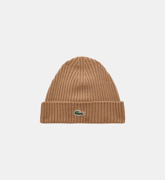lacoste - Bonnet logo revers maille laine - Marron