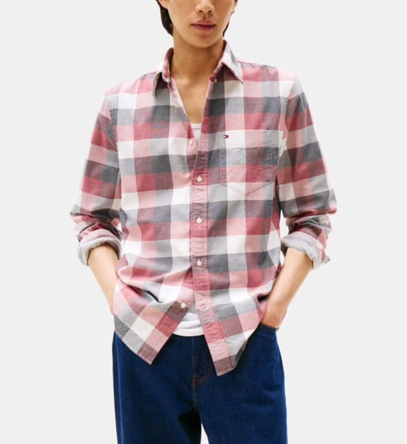 Chemise droite motif à carreaux en coton signature