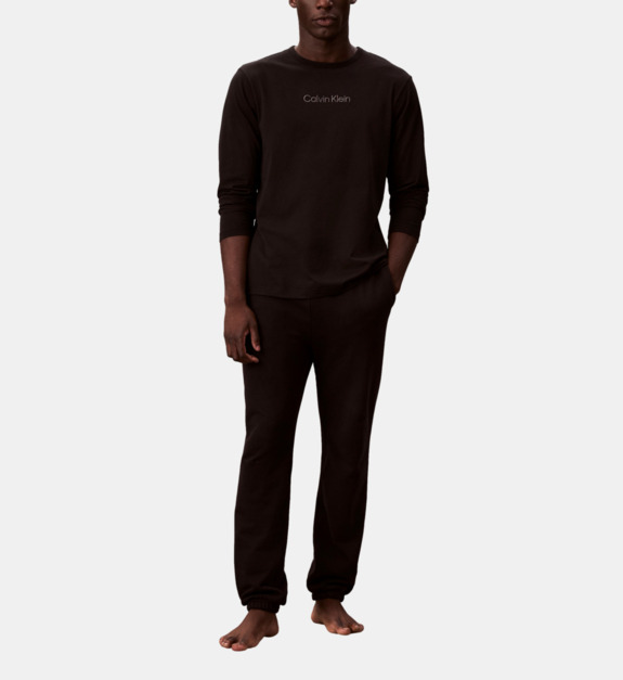 T shirt à manches longues pyjama droit en coton imprimé signature