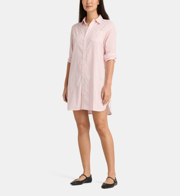 lauren ralph lauren - Chemise de nuit à rayures style chemise homme - Rose